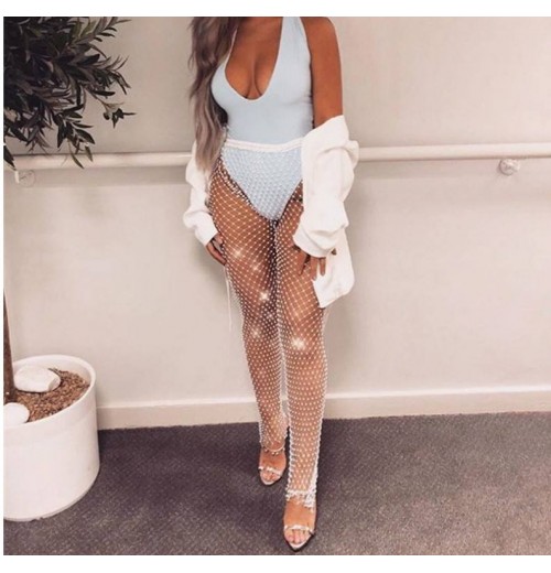 High quality fashion party club sexy diamond fishnet mesh leggings women's pants & trousers