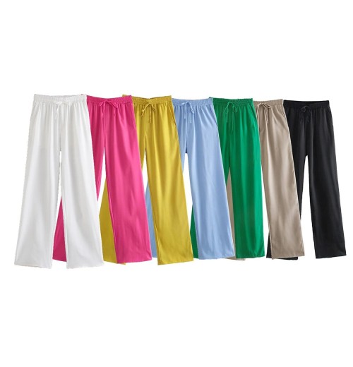 7 colorway wide leg design drawstring waist women's fashion casual pants & trousers