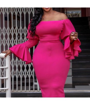 Plus Size Party Dresses for Women 2021 Elegant Embellished Puff Sleeve Wedding Evening Bodycon Dress Ladies Office Dress 2144