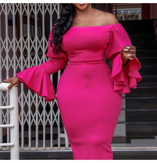 Plus Size Party Dresses for Women 2021 Elegant Embellished Puff Sleeve Wedding Evening Bodycon Dress Ladies Office Dress 2144