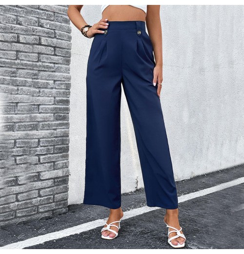 Wide Leg Pants Elastic Waist Women Trousers Fashion Lady Office Long Pants