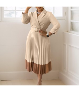 New Arrived Ladies Long Sleeve Women's Dresses Fashion Elegant Women's Clothing With Belt Pleated Dress